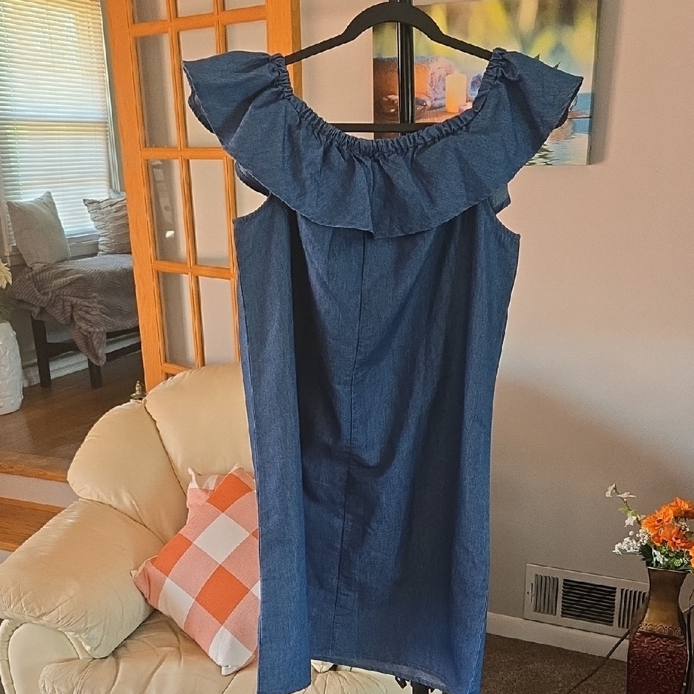 Women's Chances R Denim Off-Shoulder Ruffle Dress ๐ Size M - Picture 4 of 8